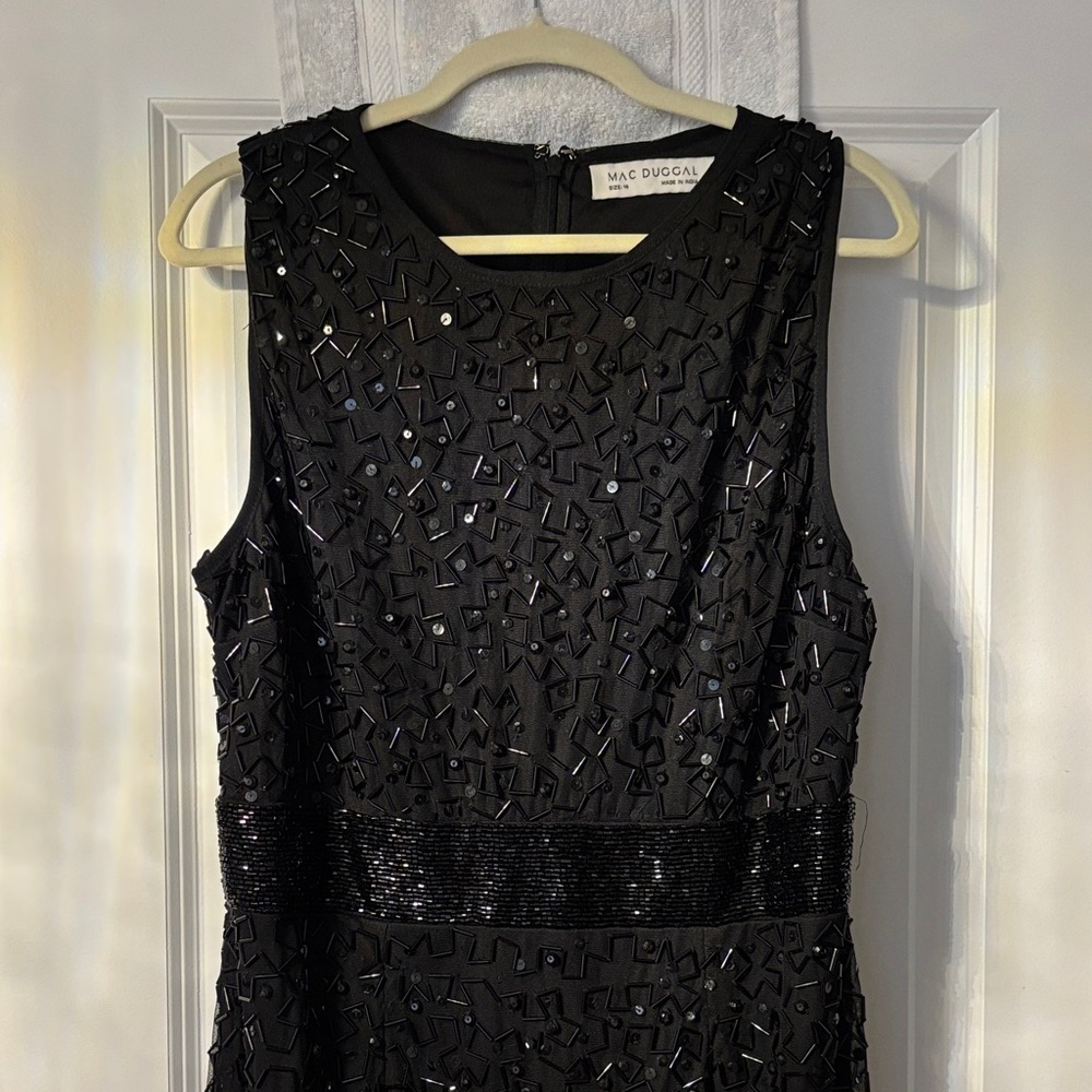 Mac Duggal Black Beaded Sleeveless Cocktail Dress